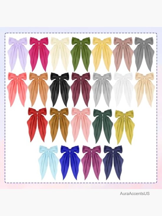 24 Pack Oversized Satin Hair Bows Women Silky Long Tail Ribbon Clip Barrettes main image 5